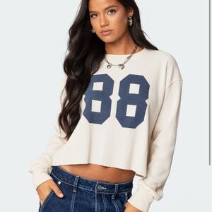 Cream Cropped Sweater with Navy Number